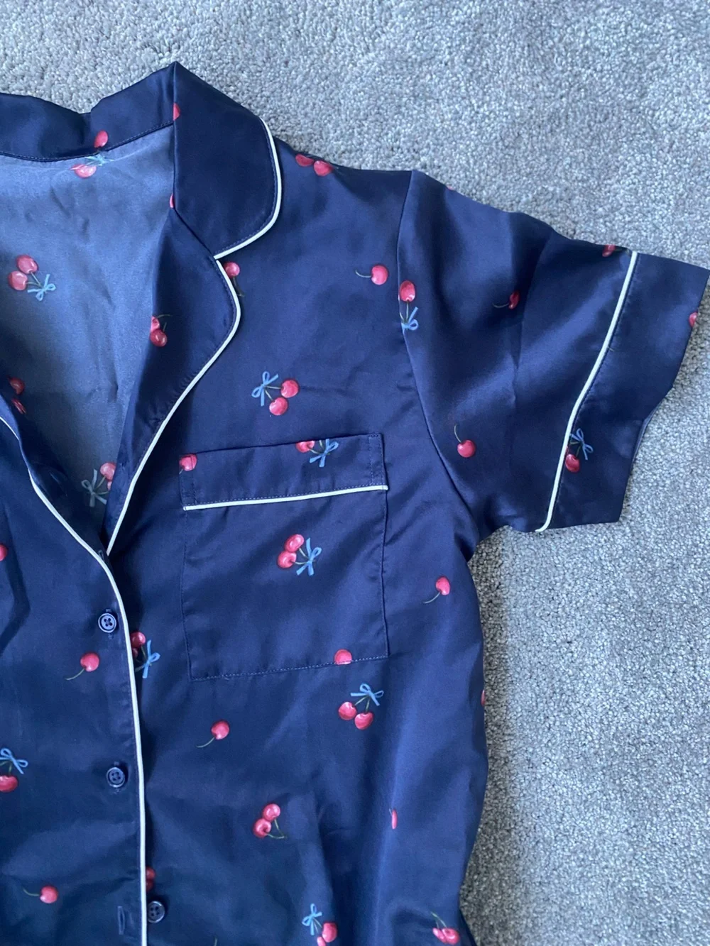 Japna Navy Cherry Print Short Pajama Set